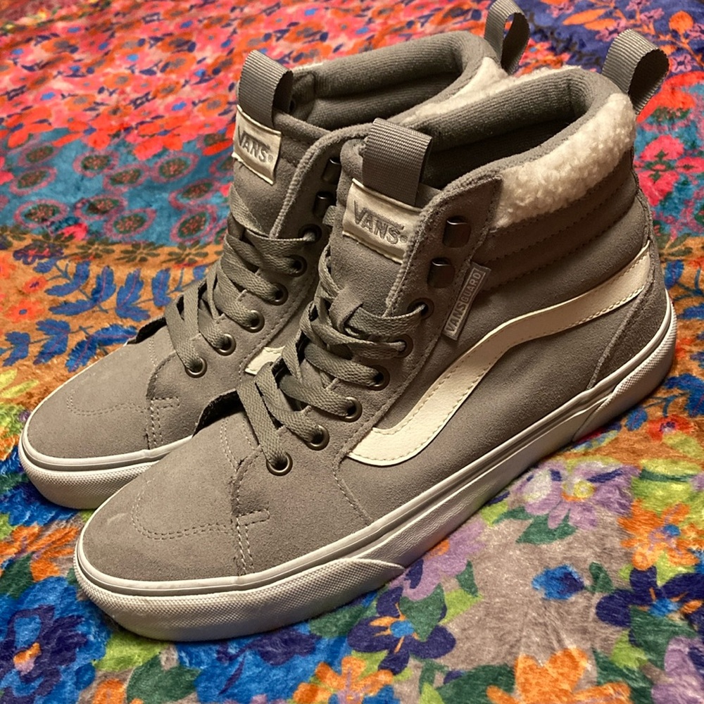Vans Women’s Gray and White Sk8-Hi MTE Sneakers